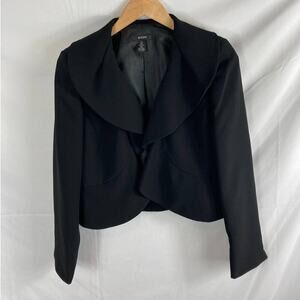 Alfani Black Cropped Peplum Ruffled Collar Folded Notched Cuffs Blazer Size 4